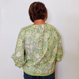 L/S Shirred Woven Tie Front Blouse