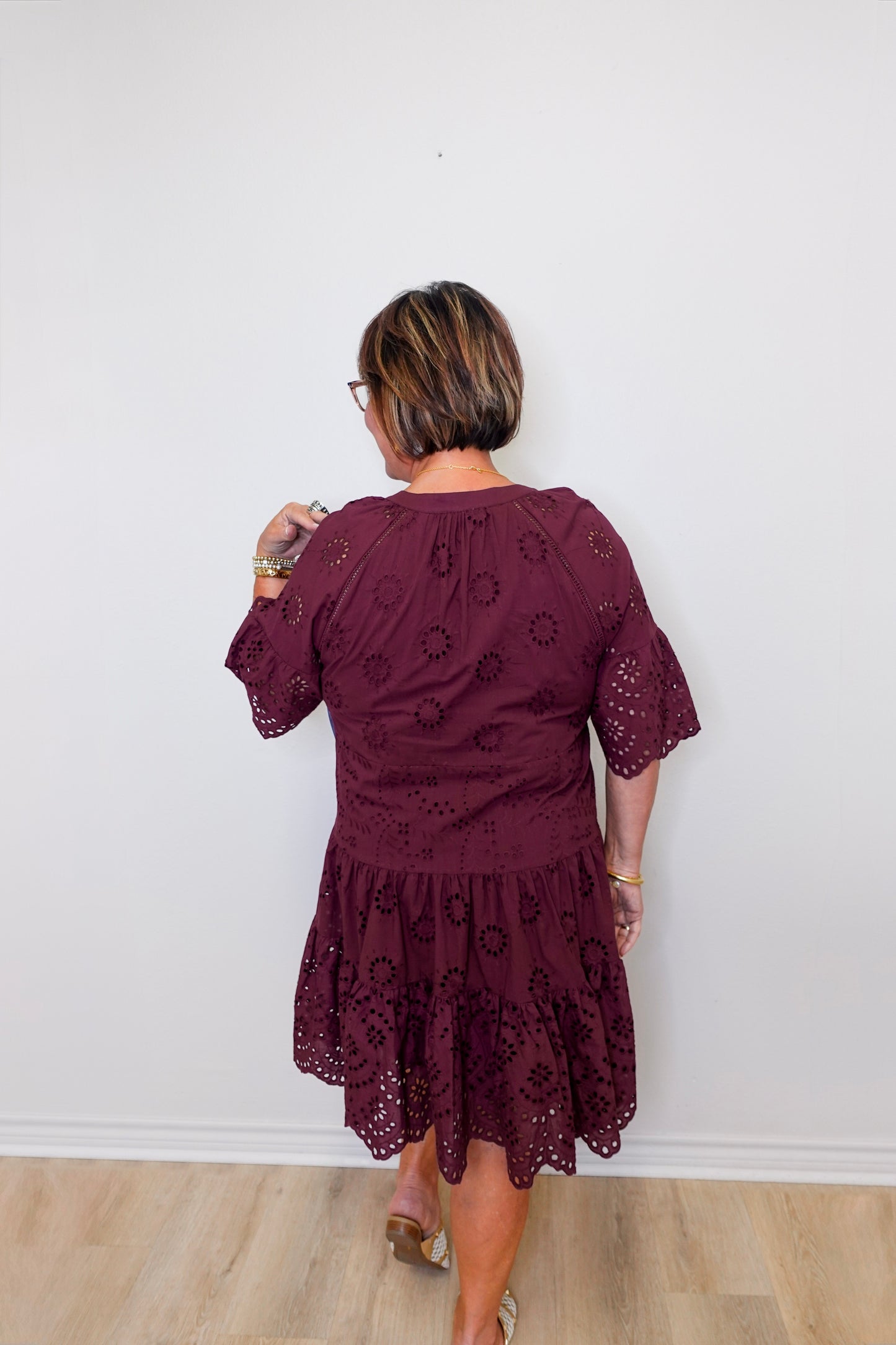 Mixed Pattern Eyelet Dress