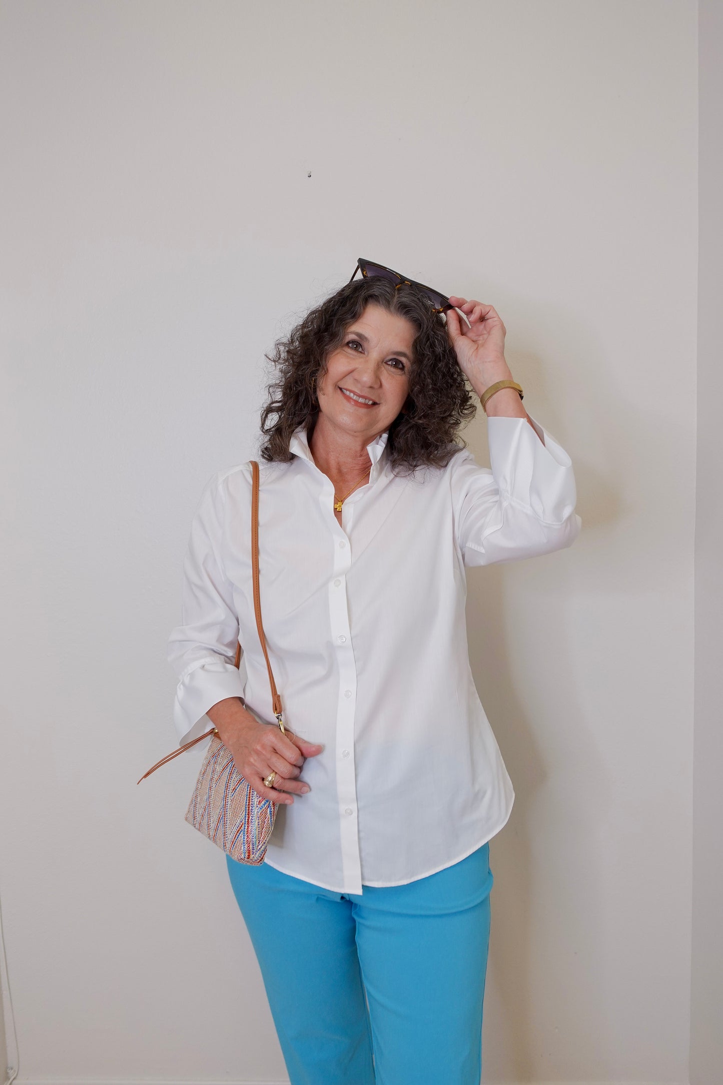 3/4 Sleeve Ribbon Trimmed Shirt