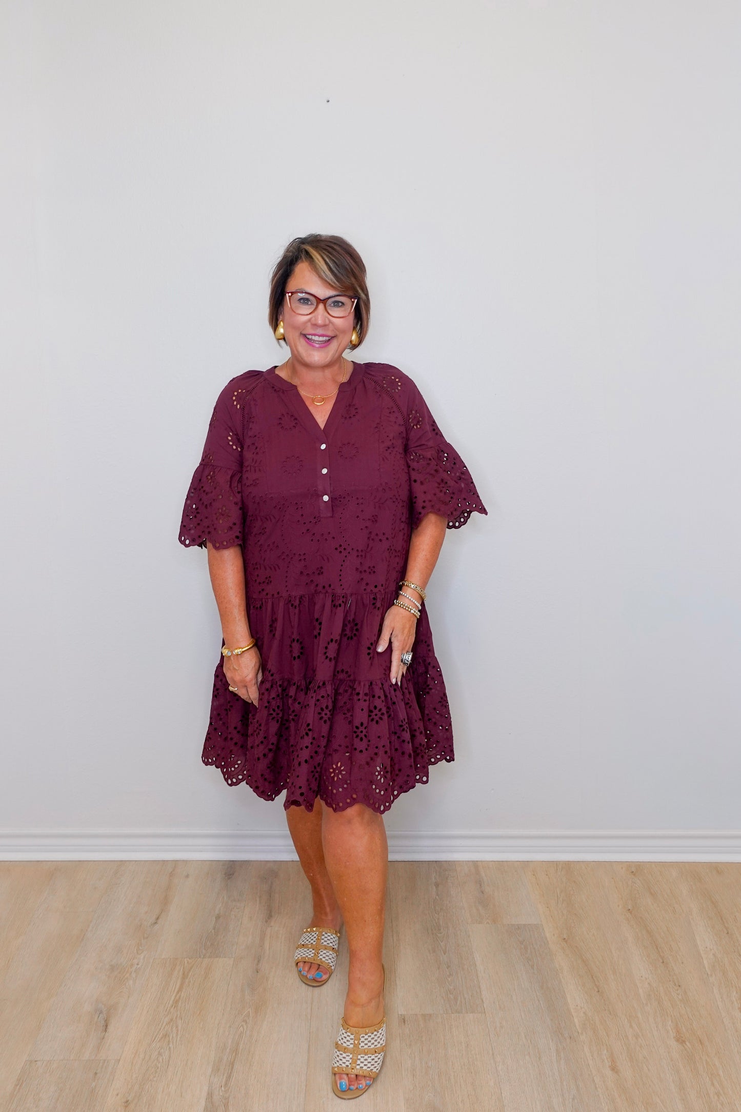 Mixed Pattern Eyelet Dress