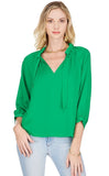RUCHED NECK PEASANT TOP