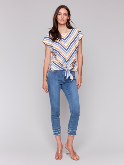 Yarn Dye Linen Cap Sleeve Top