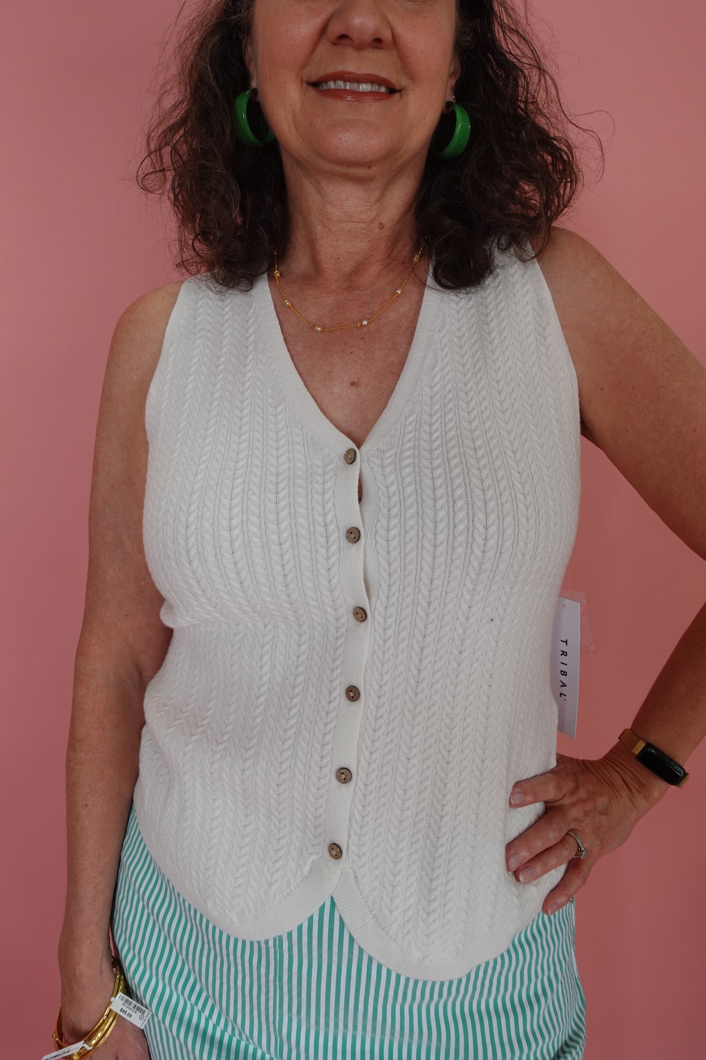 SWEATER VEST W/ WOOD BUTTONS
