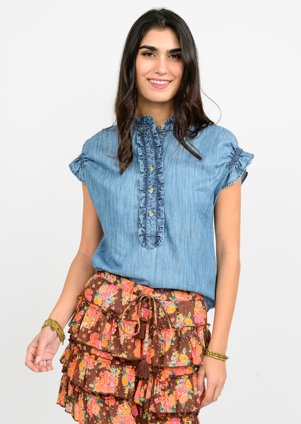 Demi Cap Sleeve Ruffle Top