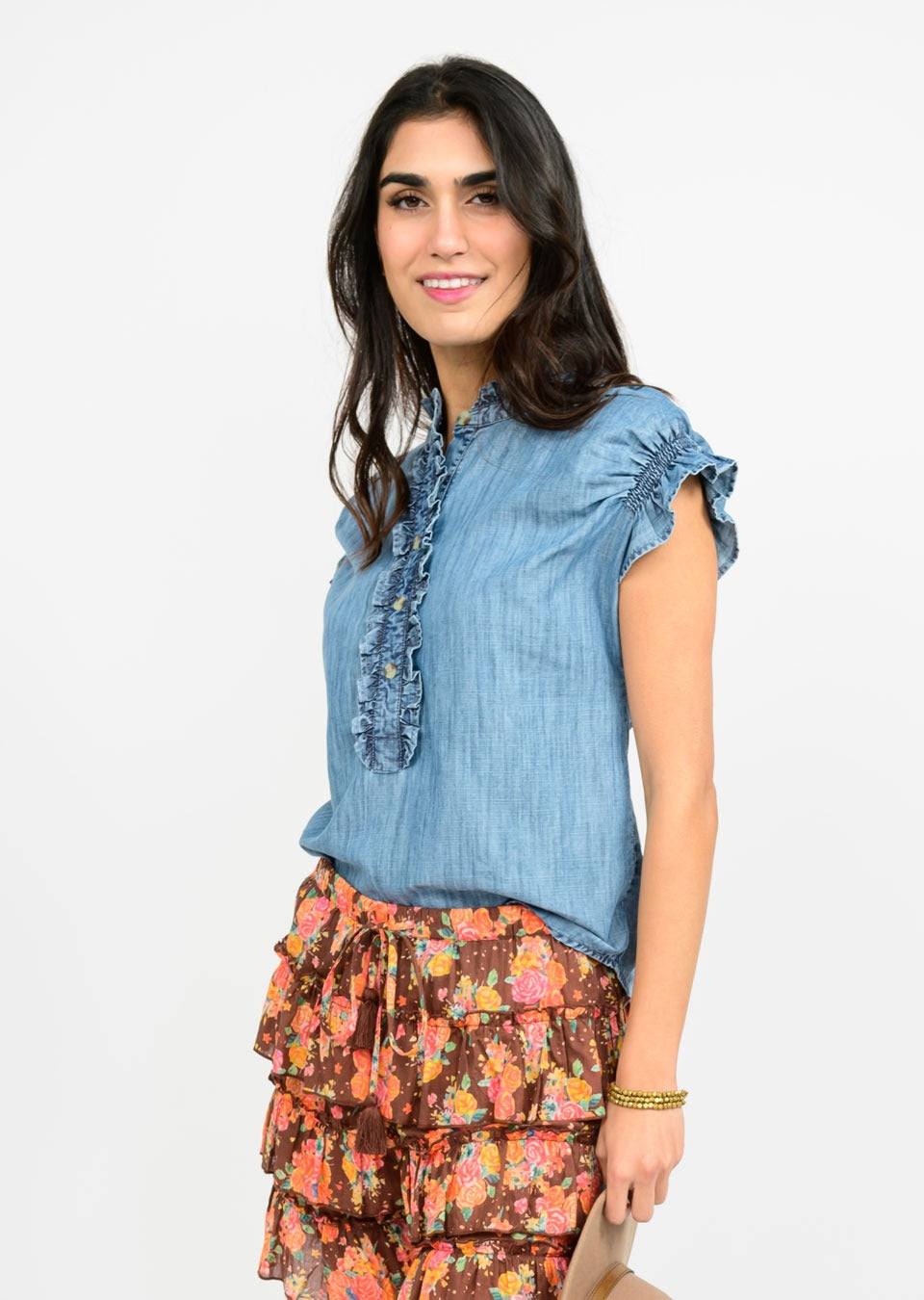 Demi Cap Sleeve Ruffle Top