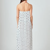 Strapless Pleated Polka Dot Maxi Dress