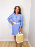 PULL-ON BUTTON UP DRESS W/ ROLL TAB SLEEVES