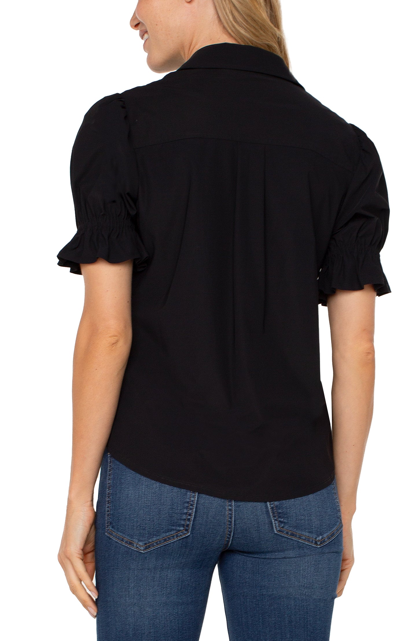 Puff Elbow Sleeve Snap Front Shirt