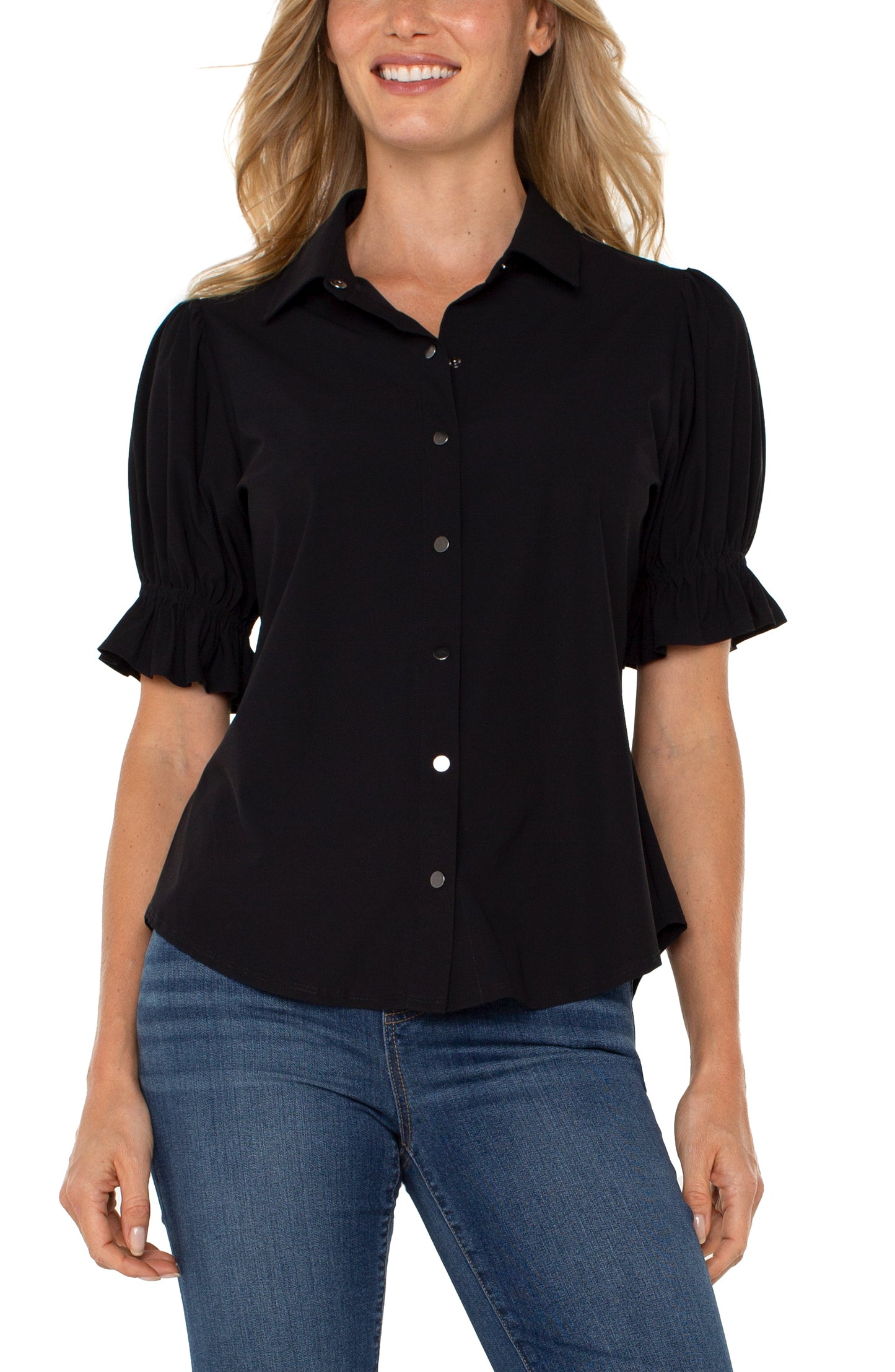 Puff Elbow Sleeve Snap Front Shirt