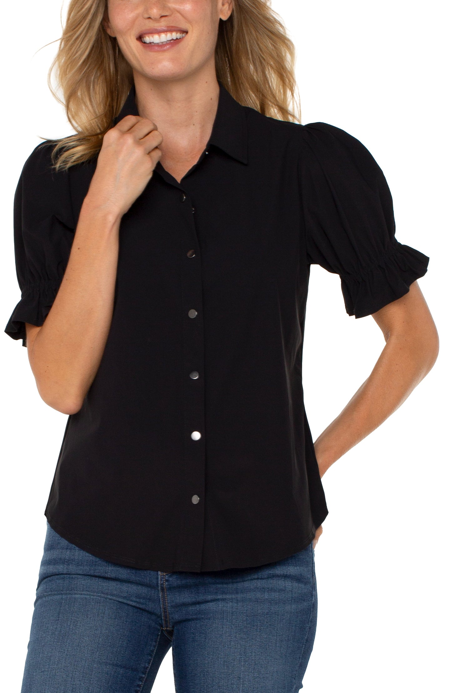Puff Elbow Sleeve Snap Front Shirt