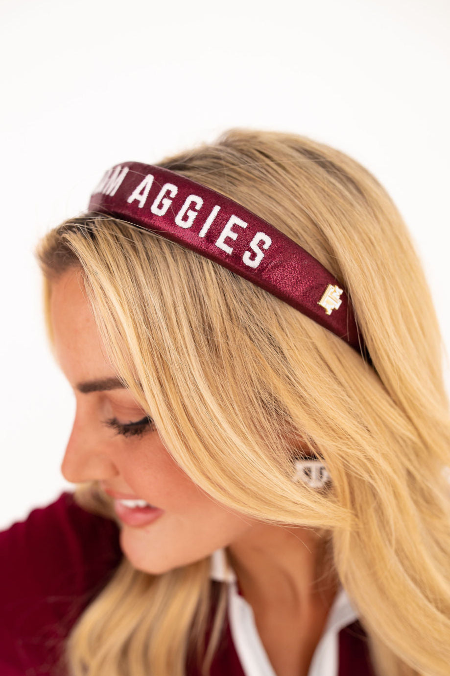 Texas A&M Aggies thin maroon headband designed by Brianna Cannon