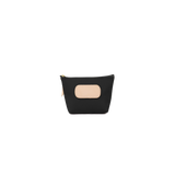 Black pouch with beige patch on a white background