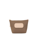 Brown pouch with beige patch on a white background