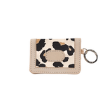 Small wallet with leopard print design on a beige background