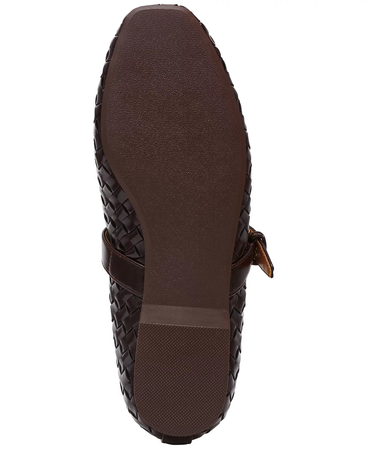 Brown shoe sole with woven pattern on a white background