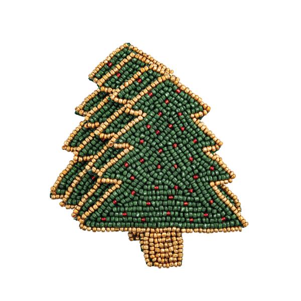 Beaded Christmas tree ornament on a white background