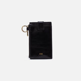 Black wallet with keychain on a white background