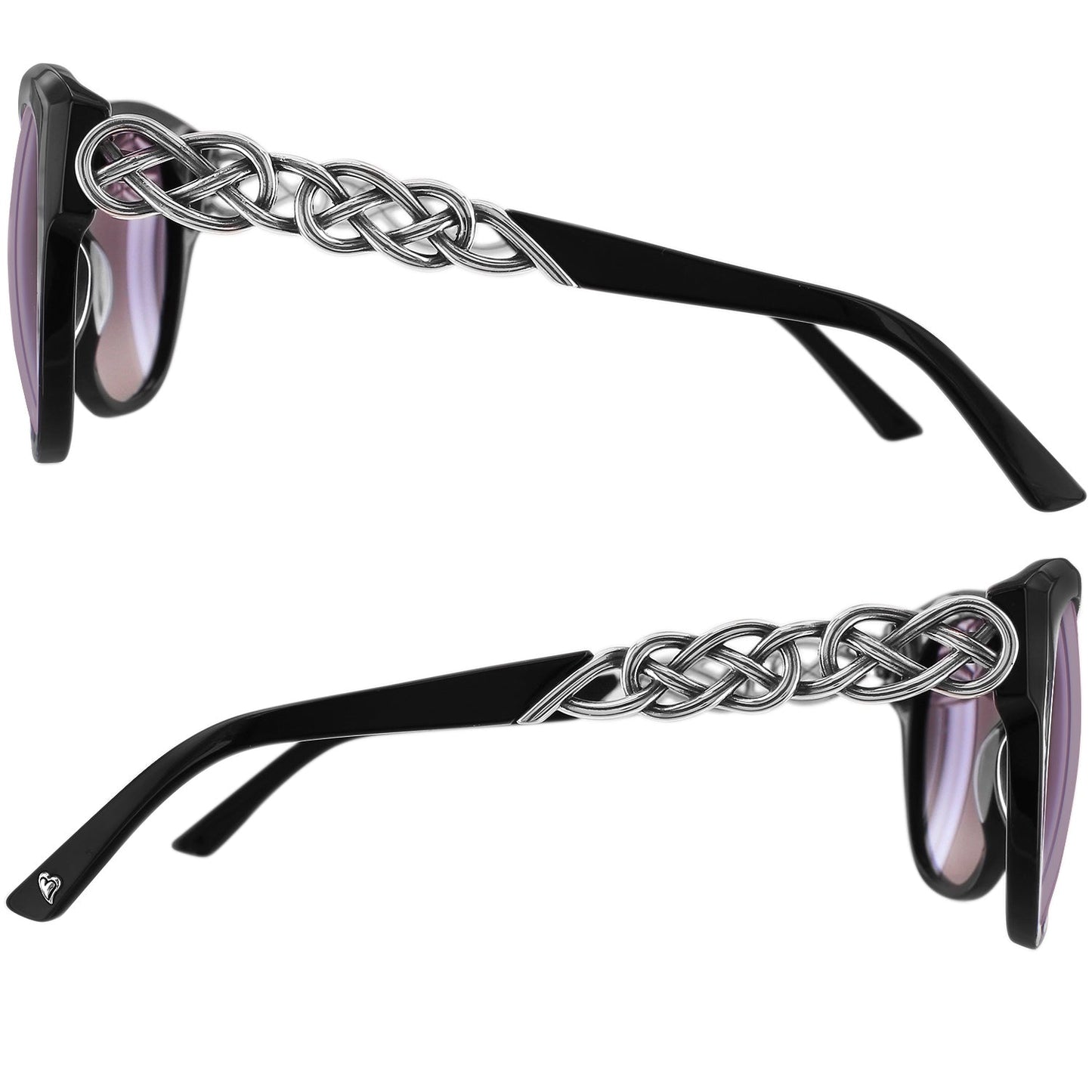 Sunglasses with braided metal arms on a white background