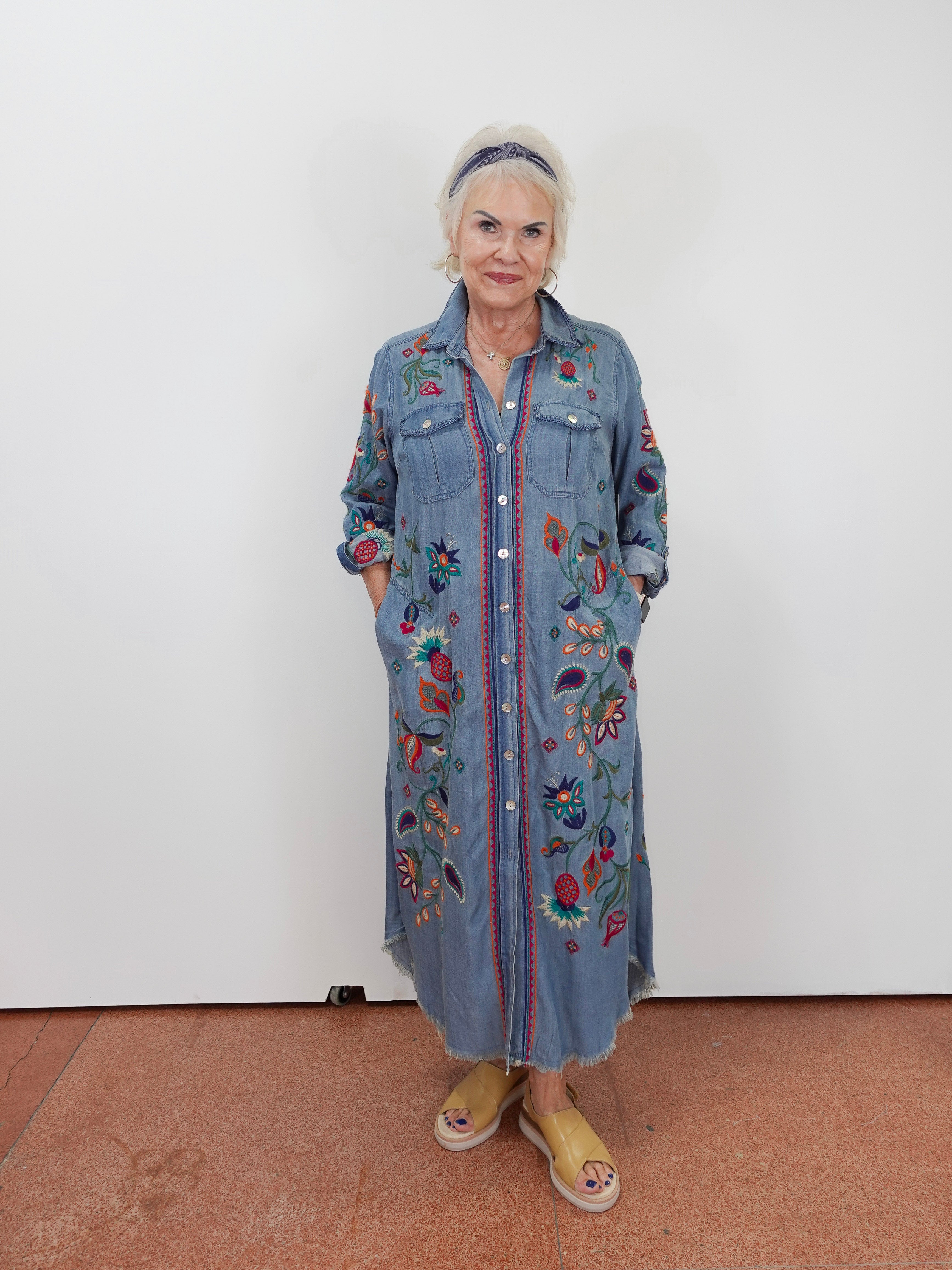 John Mark Denim Embroidered Dress XS