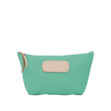 Green pouch with beige patch on a white background