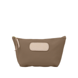 Brown pouch with a beige patch on a white background