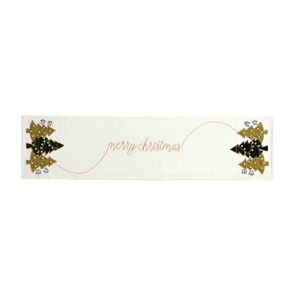 Decorative Christmas card with gold trees and 'merry christmas' text on a white background