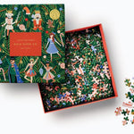 Jigsaw puzzle set with decorative box featuring characters and a Nutcracker theme.