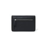 Black leather wallet with a zipper on a white background