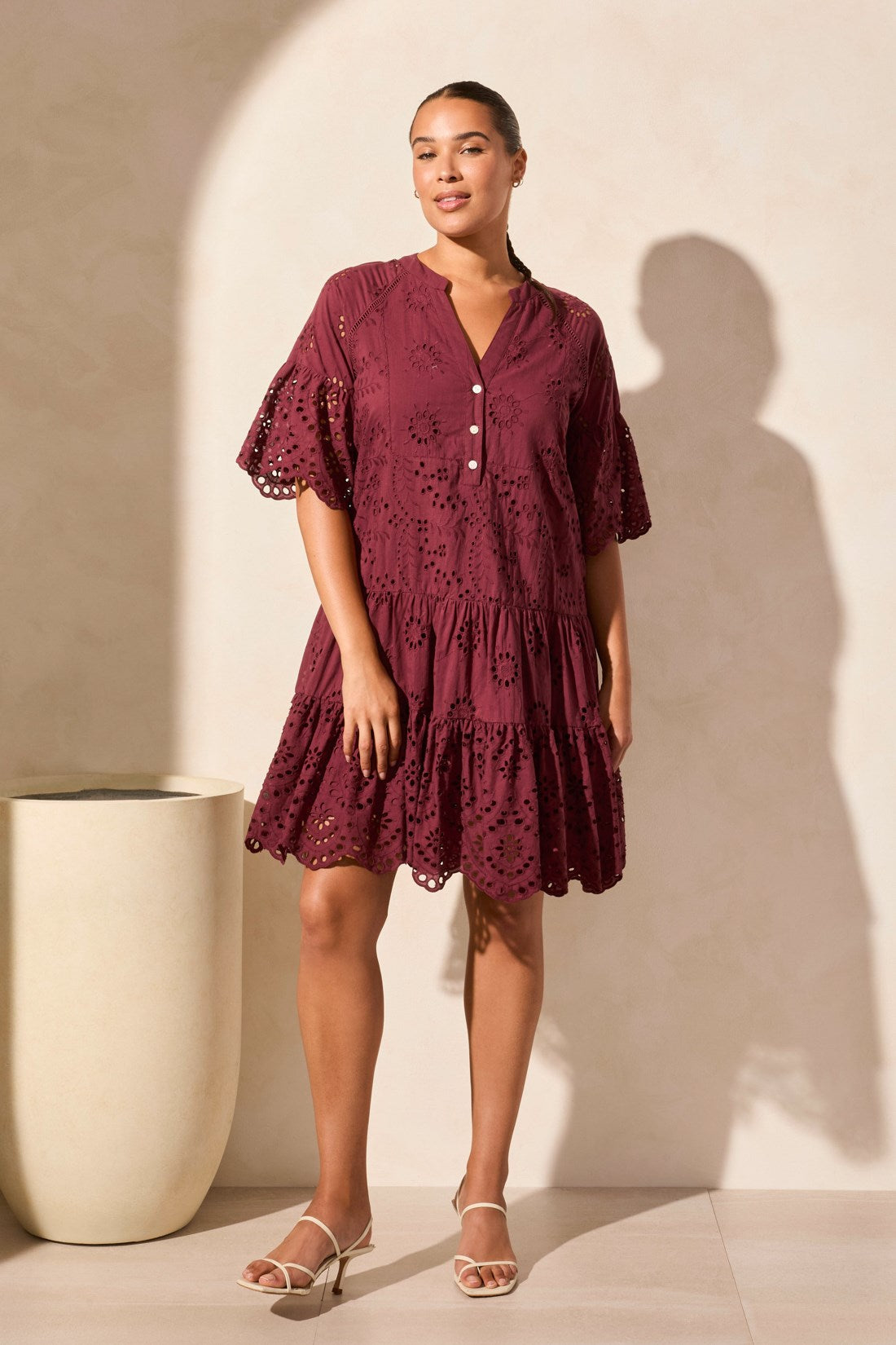 Mixed Pattern Eyelet Dress