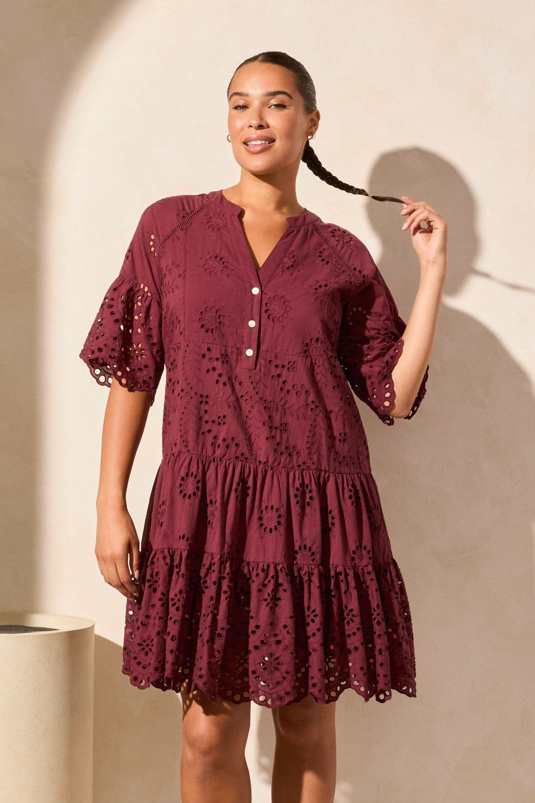 Mixed Pattern Eyelet Dress