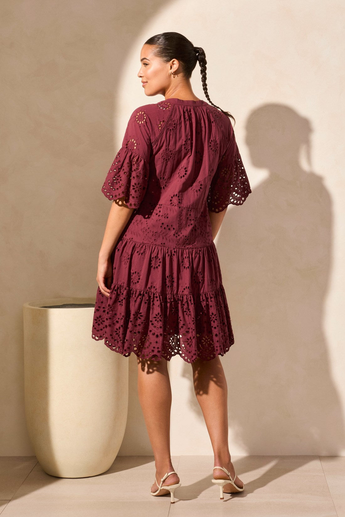 Mixed Pattern Eyelet Dress