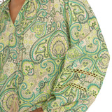 L/S Shirred Woven Tie Front Blouse