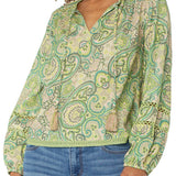 L/S Shirred Woven Tie Front Blouse