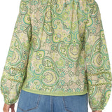 L/S Shirred Woven Tie Front Blouse