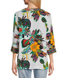 FLORAL PRINT TUNIC W/ EMB. ACCENTS