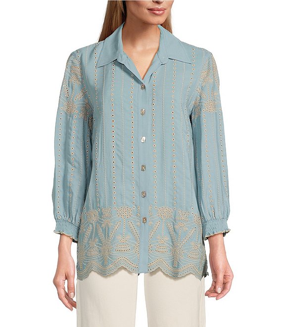 ALL OVER EYELET BUTTON FRONT BLOUSE