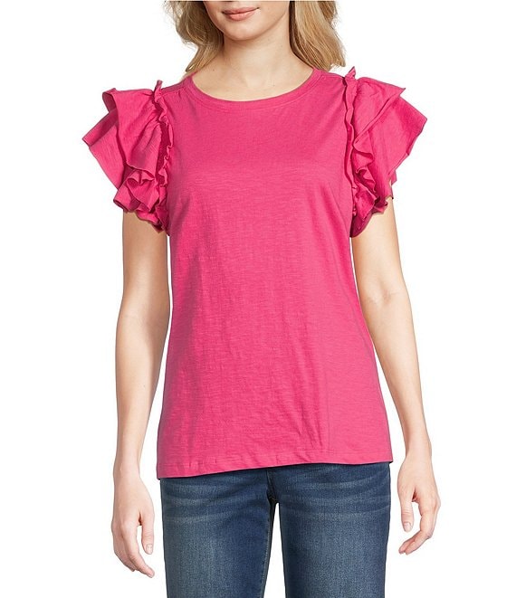 SHORT SLEEVE RUFFLE TOP