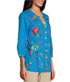 EMBROIDERED BUTTON FRONT TUNIC