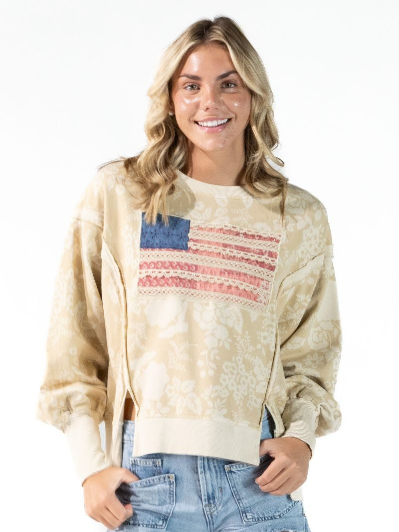 Washed Flag Sweatshirt - TresChicTexas