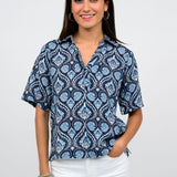 LINEN BLEND POPOVER TOP