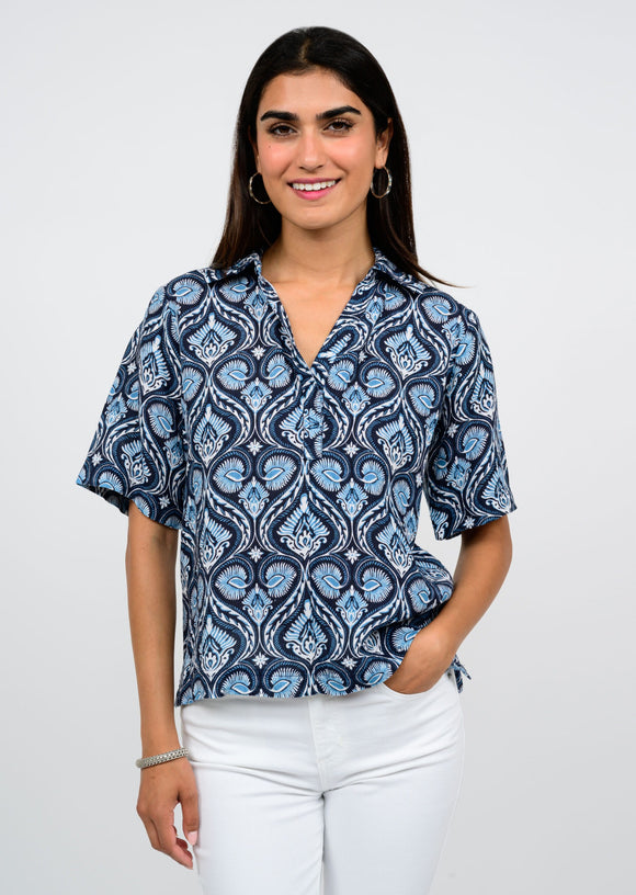 LINEN BLEND POPOVER TOP