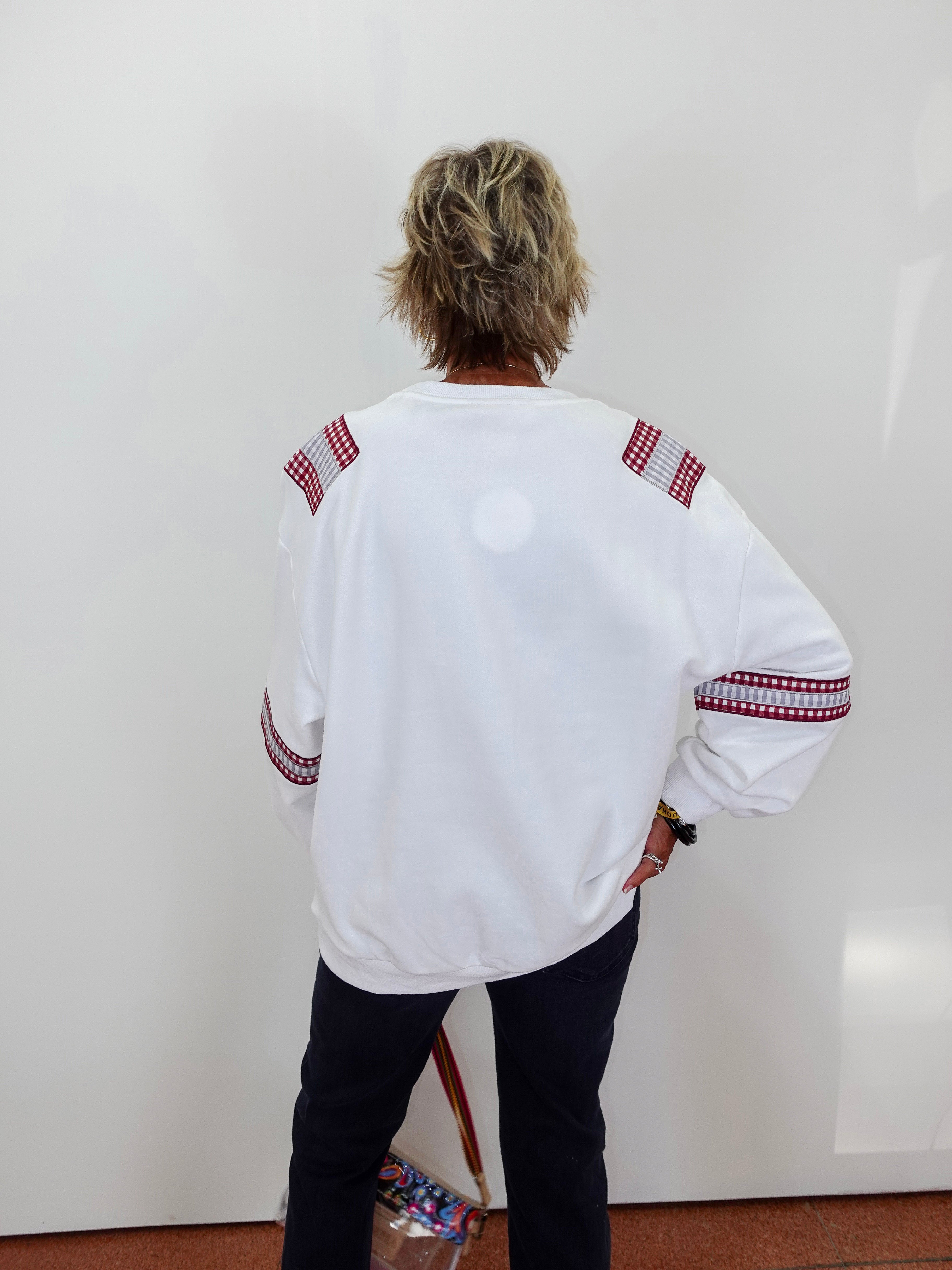 Texas A&M Gingham Words Jersey Sweatshirt - TresChicTexas
