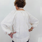 AllOver Cord Embroidered Split Neck Top
