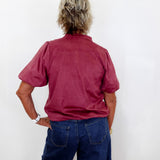 Faux Suede Poof Sleeve Top