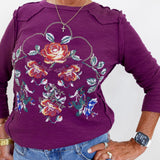 Embroidered Seamed Knit Top