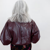 Leaterette Mock Neck Bomber Jacket