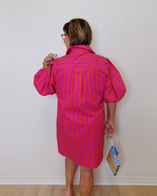 Striped Puff Sleeve Dress