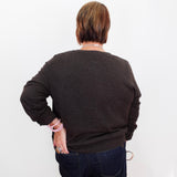 L/S Drape Neck Hybrid Woven Sweater