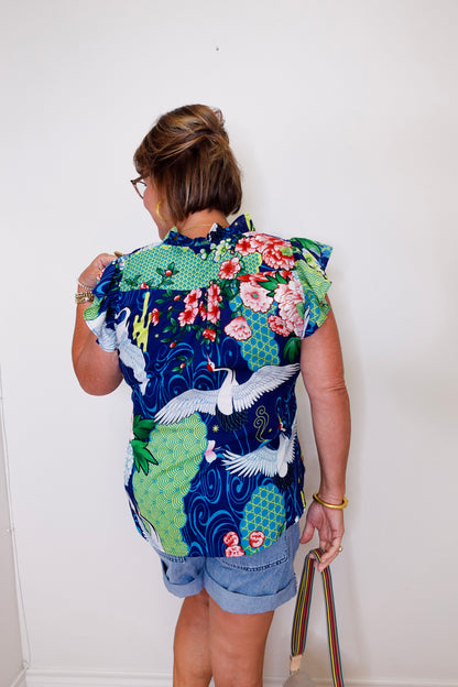 Ruffle Cap Sleeve Blouse