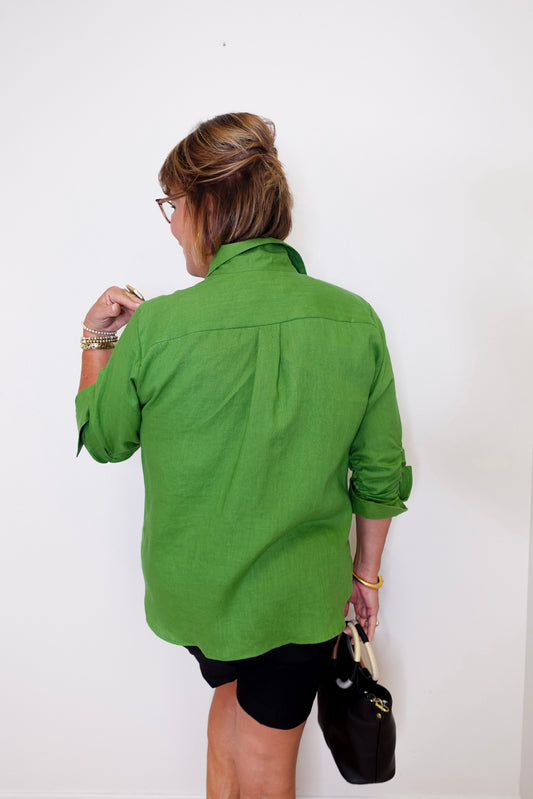 Linen Ruched Sleeve Shirt
